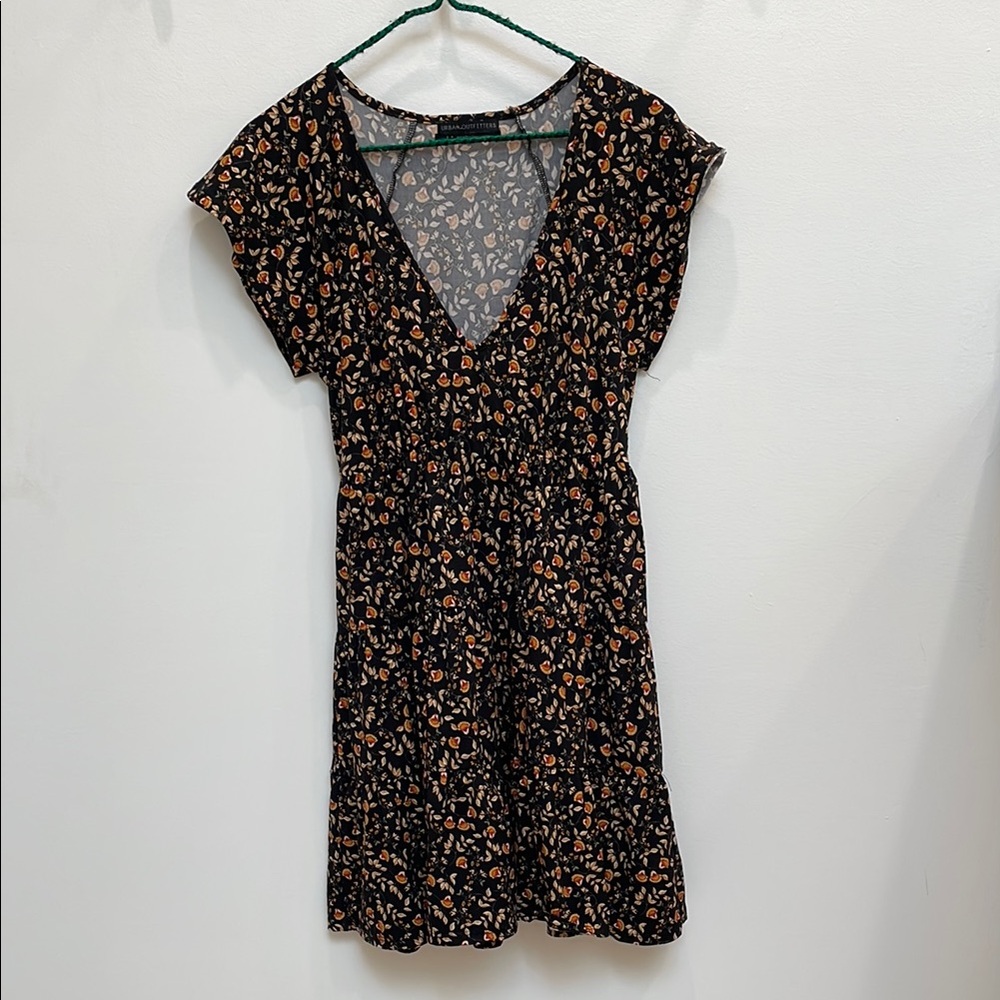 Urban Outfitters Brown and Black Flutter Sleeve Mini Sundress